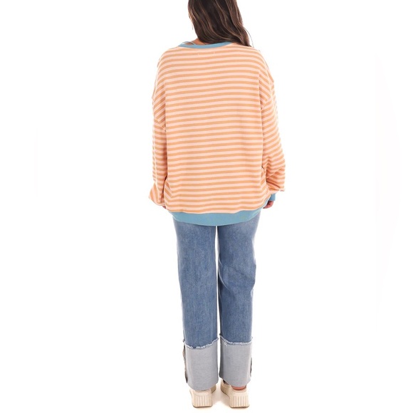 NWOT Free People Classic Striped Oversized Crewneck - Picture 4 of 11